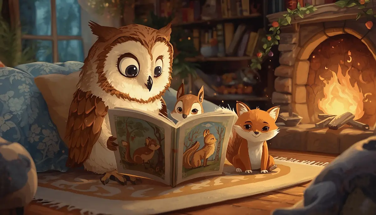 Ilustración de los animales junto al fuego